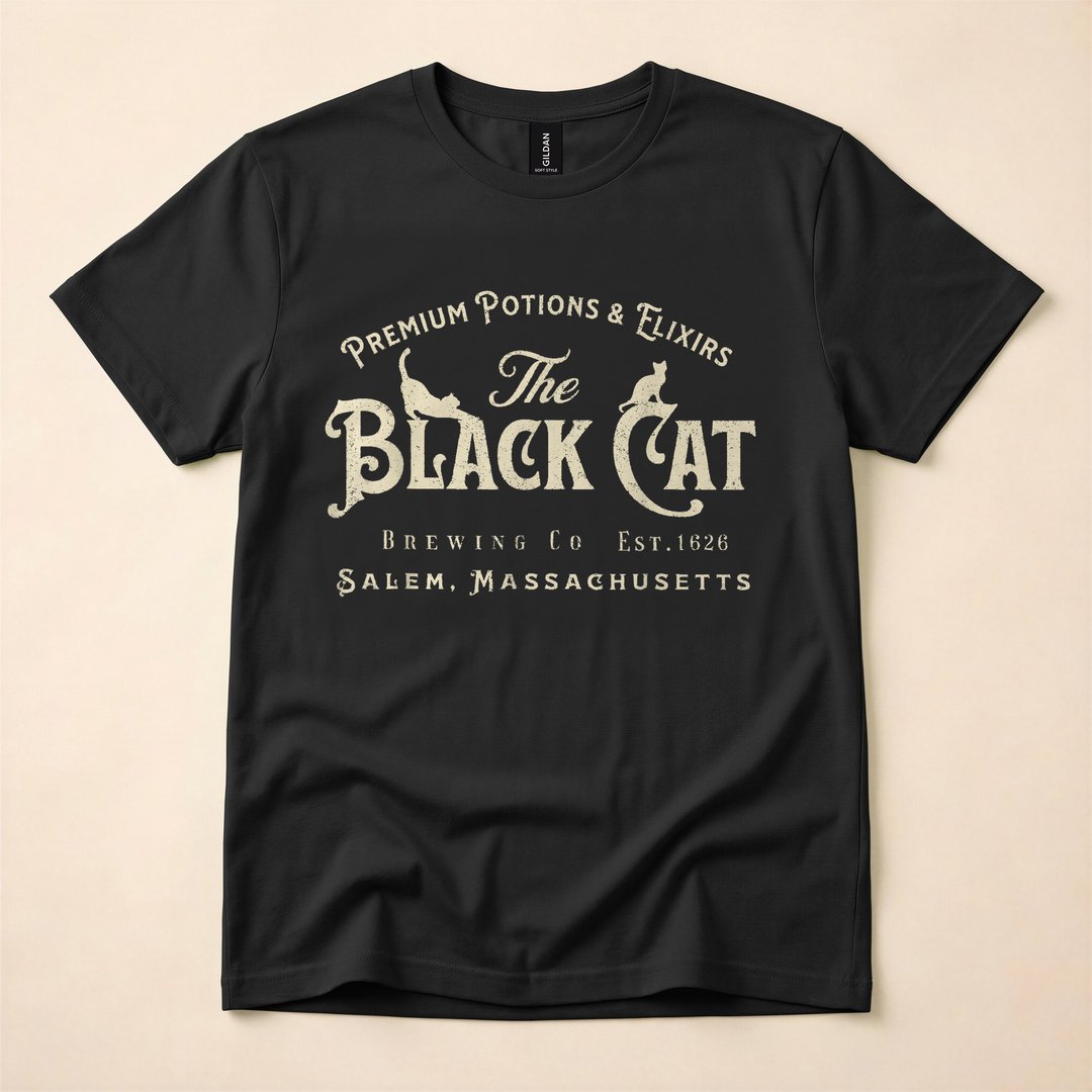 Black Cat Witchy Salem Est 1626 Halloween T-Shirt