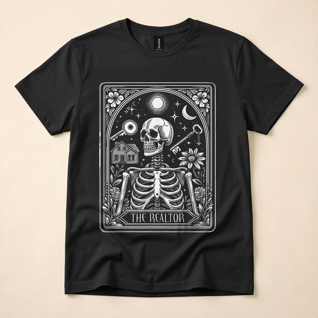 Realtor Skeleton Tarot Card Witchy Halloween T-Shirt