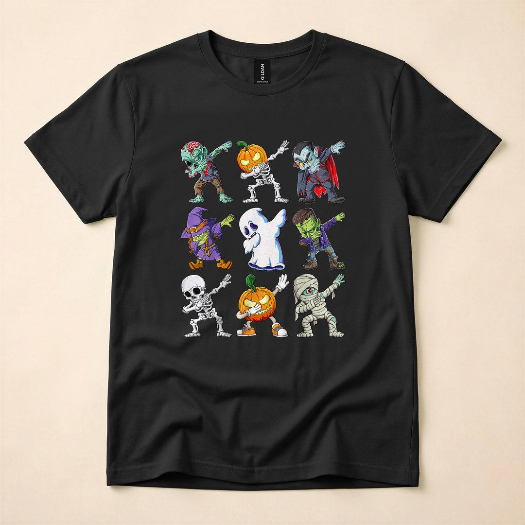 Dabbing Skeleton Zombie Pumpkin Mummy Halloween T-Shirt