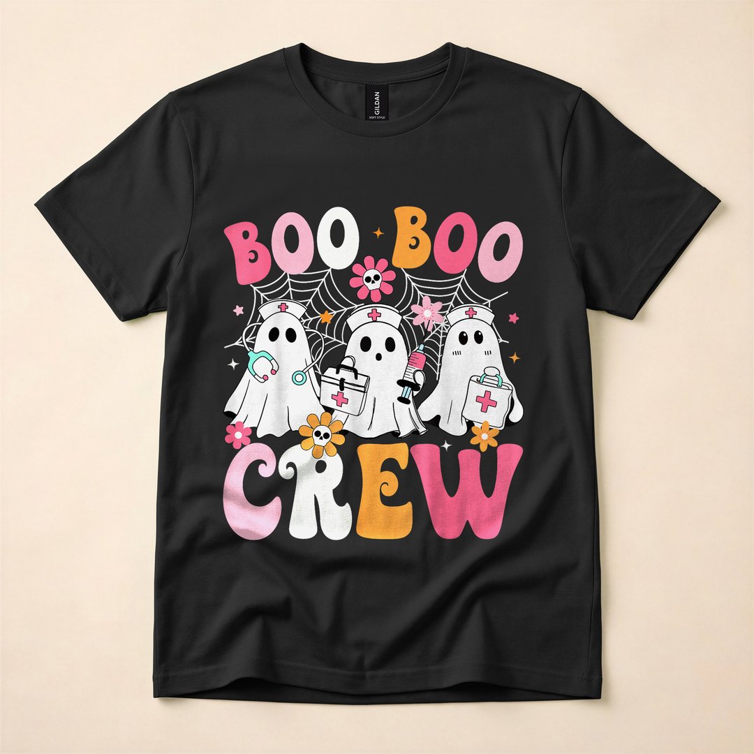 Boo Boo Crew Spooky Nurse Ghost Halloween T-Shirt
