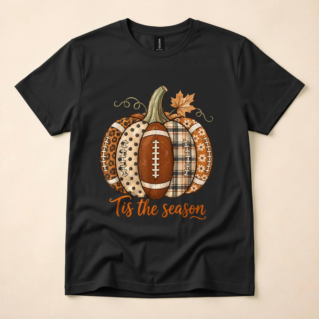Football Pumpkin Tis the Season Leopard Fall T-Shirt