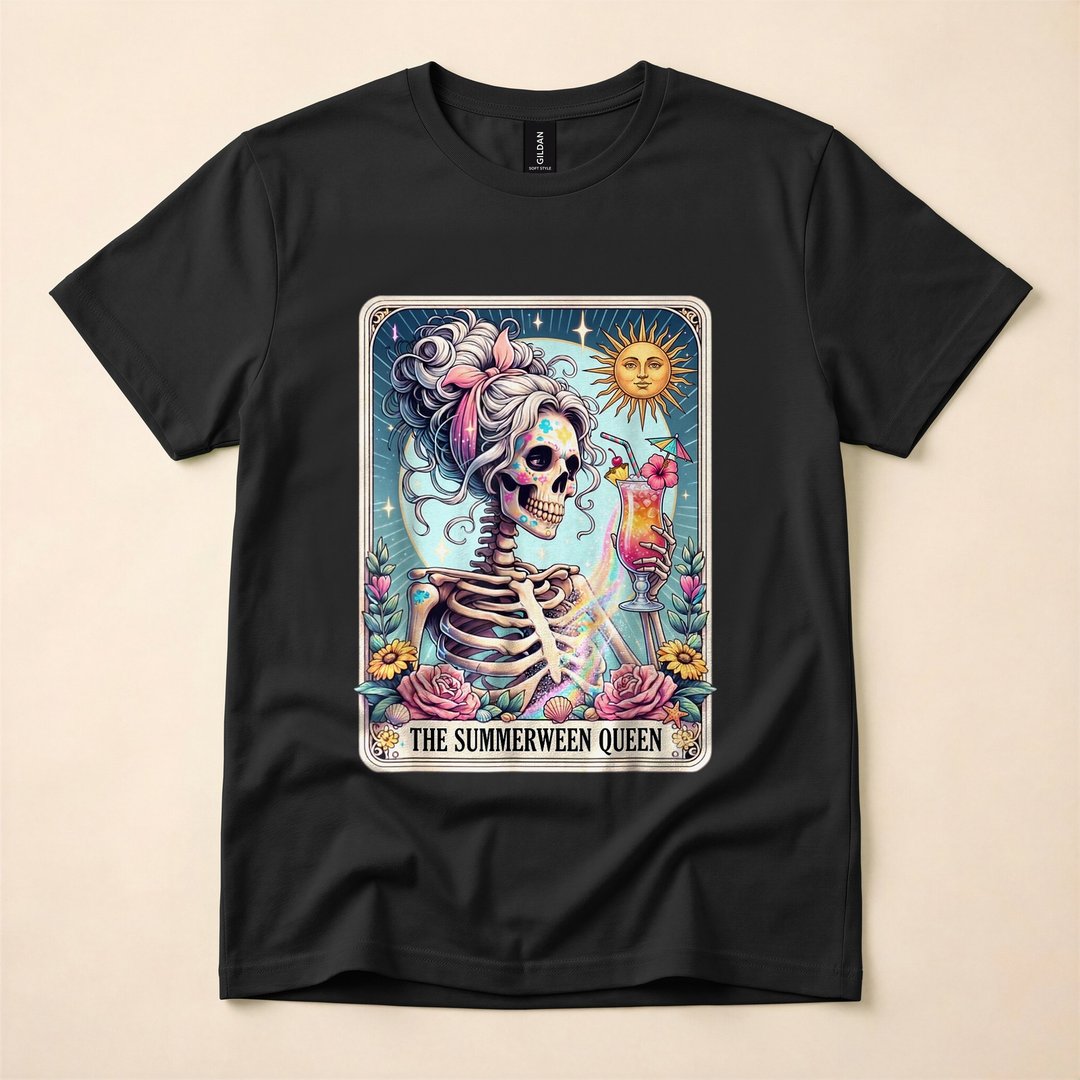 Summerween Skeleton Tarot Card Spooky Ghoul T-Shirt