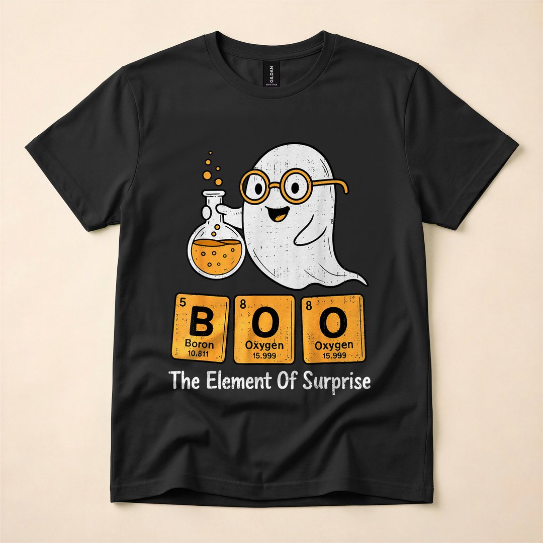 Boo Ghost Chemistry Pun Periodic Table Halloween T-Shirt