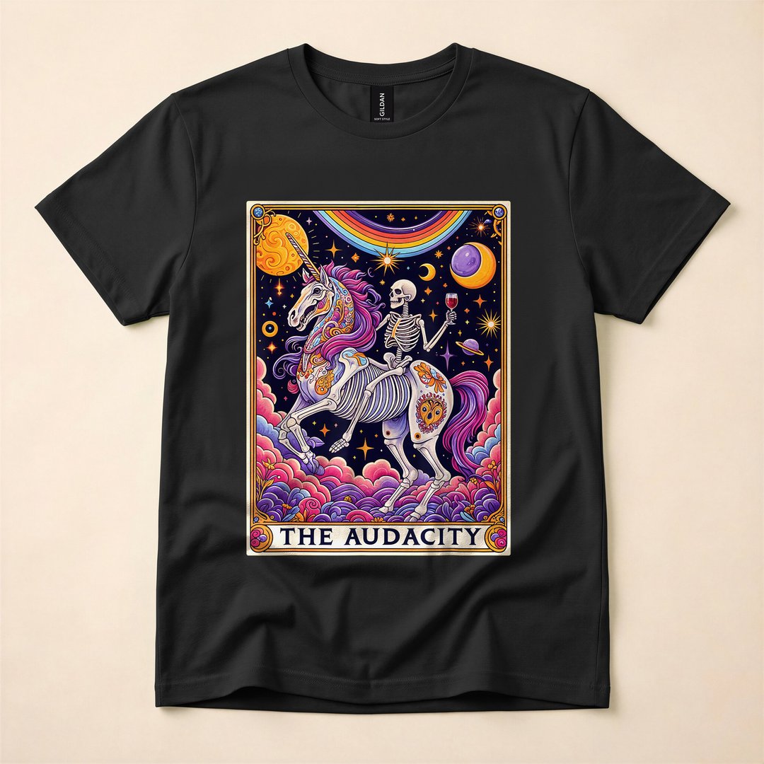 The Audacity Rainbow Skeleton Unicorn Tarot T-Shirt