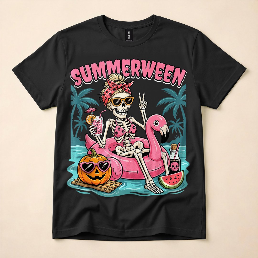 Summerween Skeleton Beach Party Funny T-Shirt