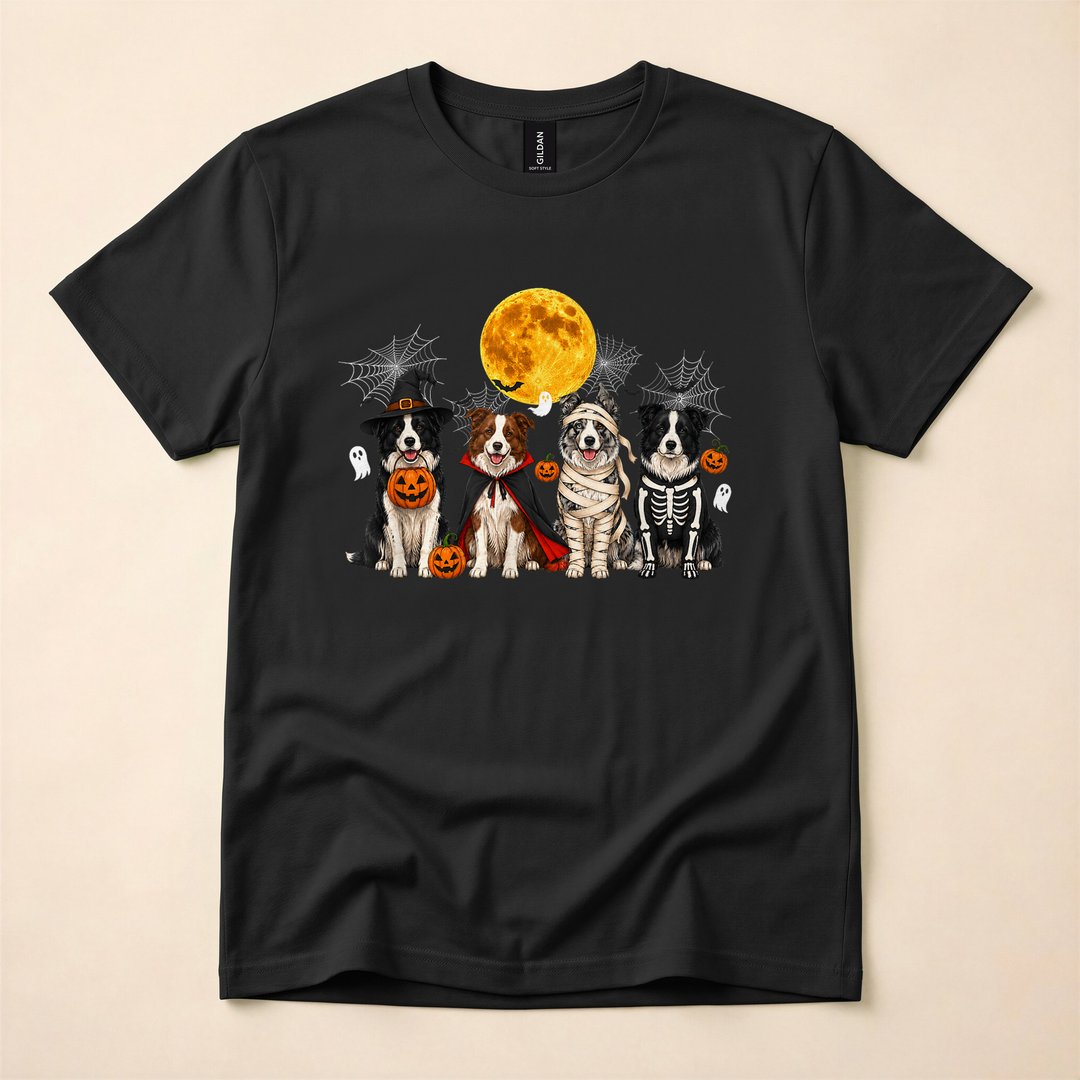 Border Collie Ghost Witch Mummy Vintage Halloween T-Shirt