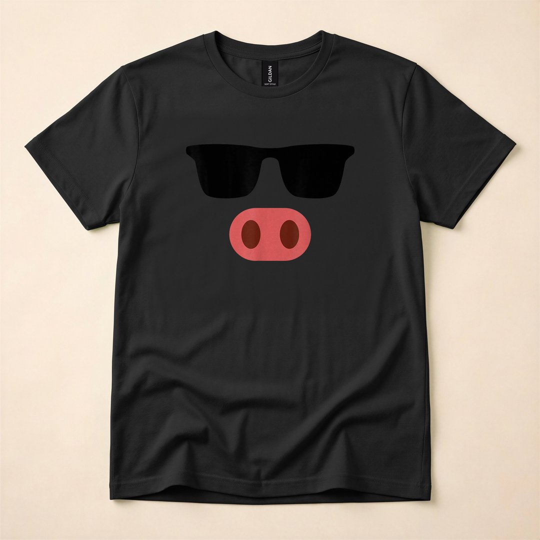 Pink Pig Face Cool Sunglasses Cute Halloween Costume T-Shirt - photo 3