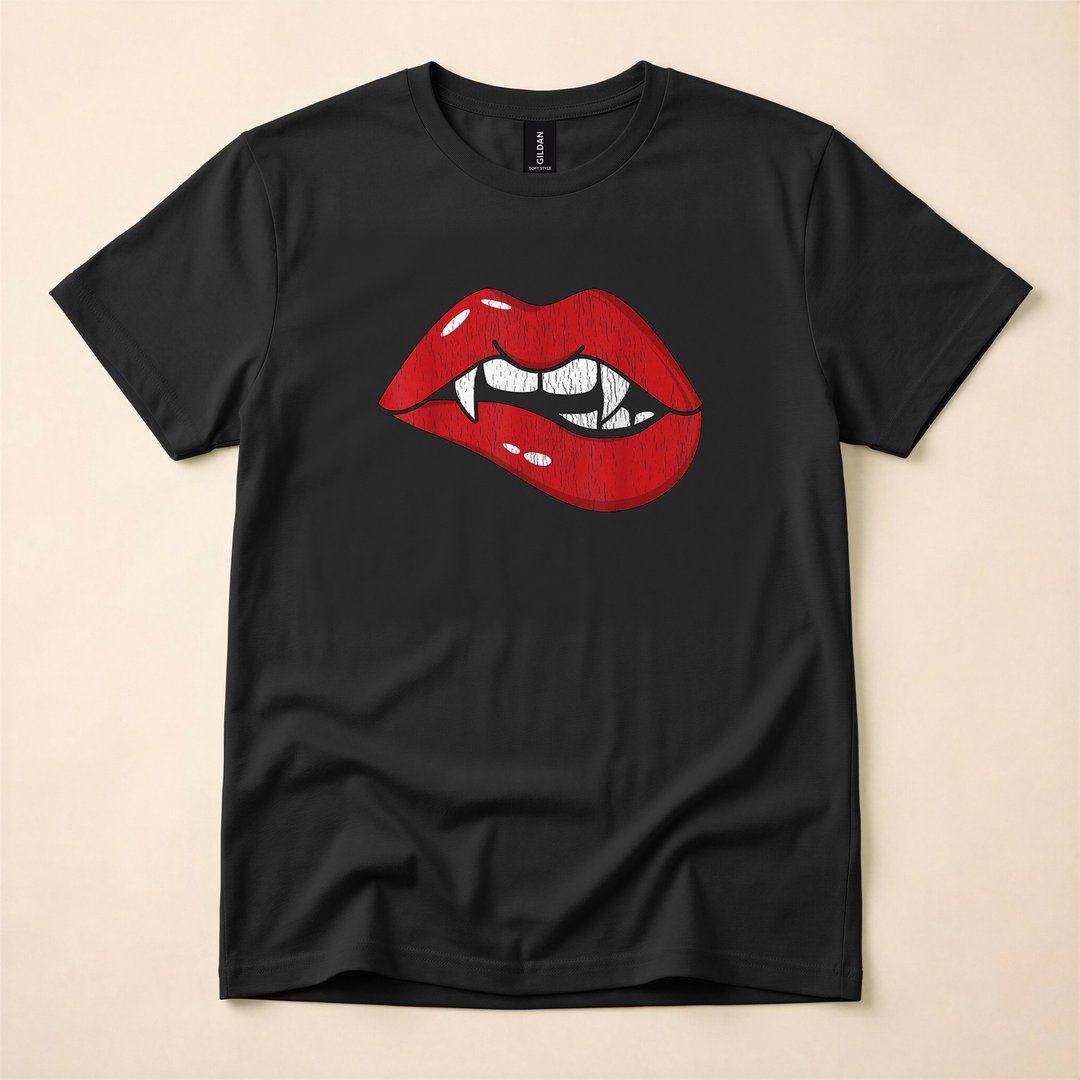 Retro Dracula Vampire Bite Red Lips Halloween T-Shirt