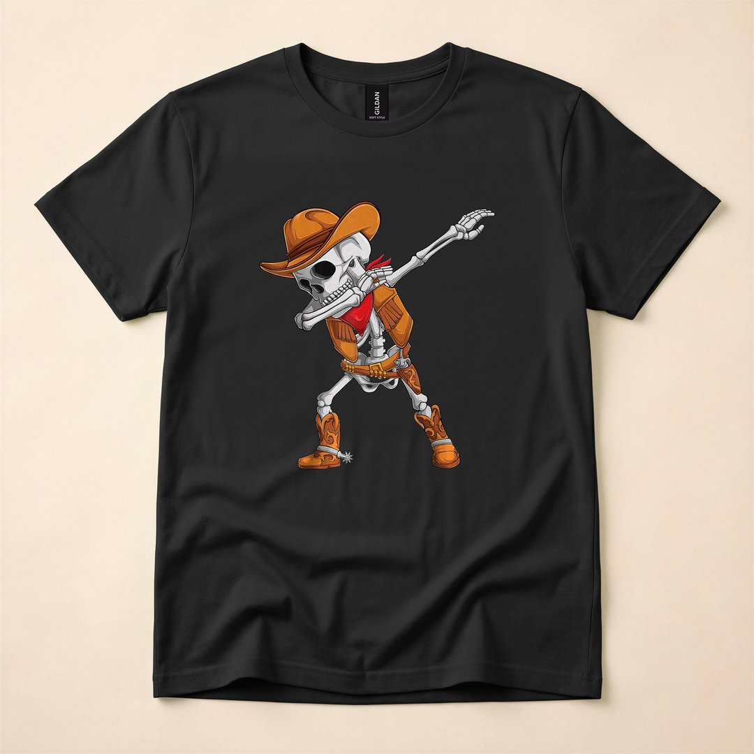 Dabbing Skeleton Cowboy Funny Halloween T-Shirt
