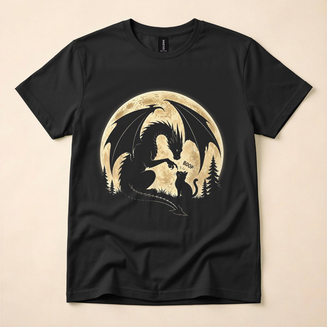 Retro Dragon Boops Cat Under the Moon Gothic T-Shirt