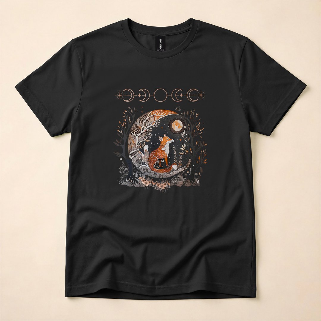 Witchy Moon Cottagecore Floral Fox Aesthetic T-Shirt