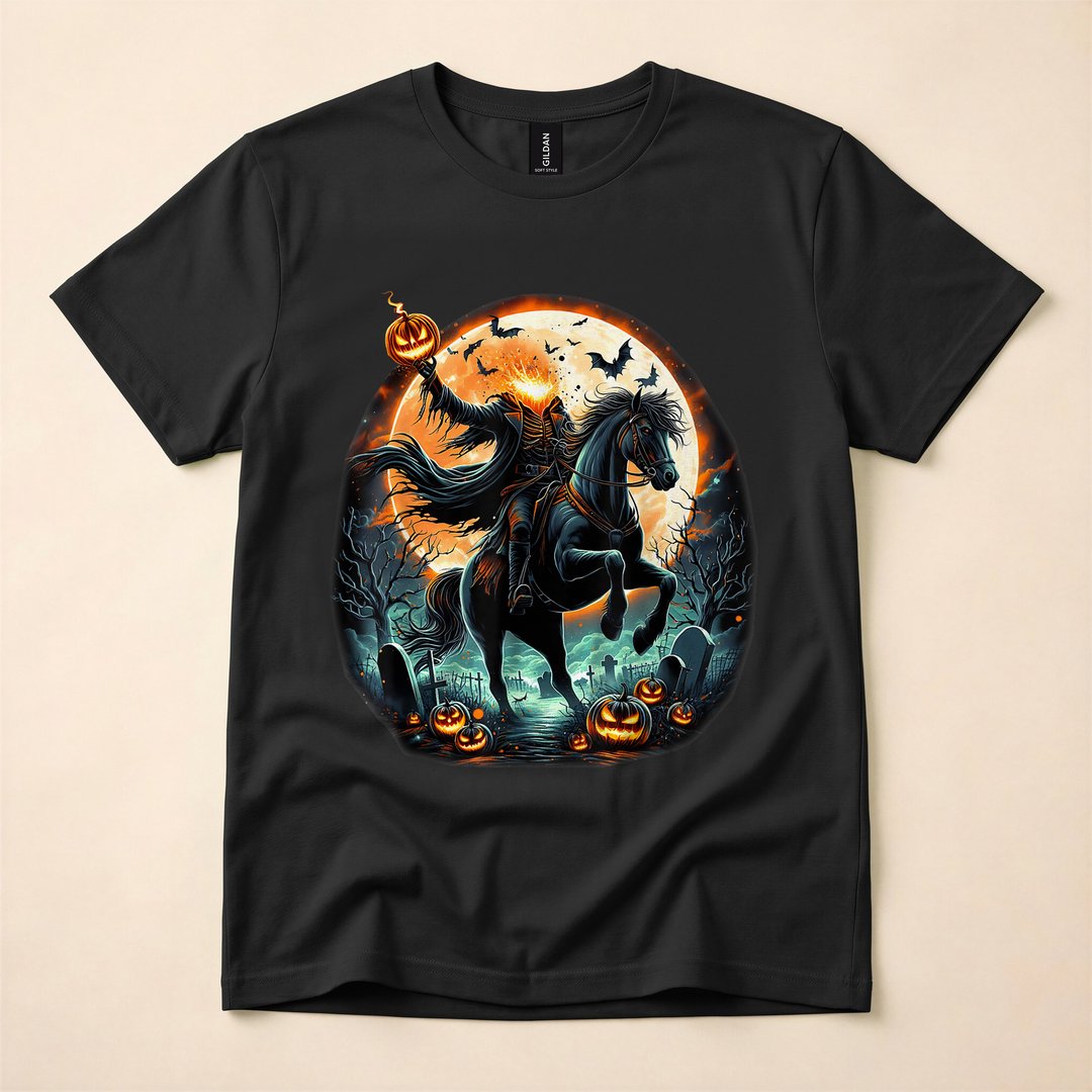 Pumpkin Headless Horseman Scary Halloween T-Shirt