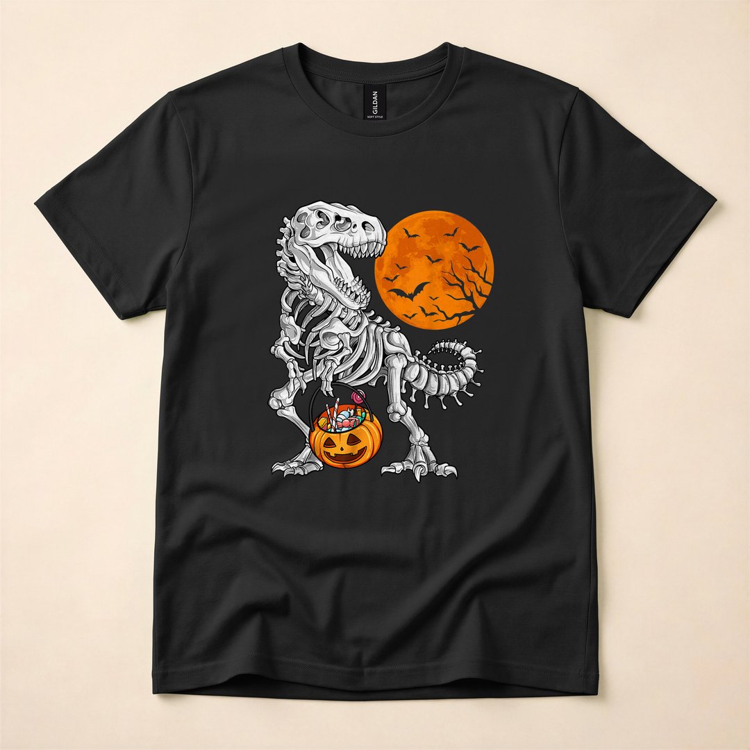 Dinosaur Skeleton T-Rex Scary Halloween Kids T-Shirt