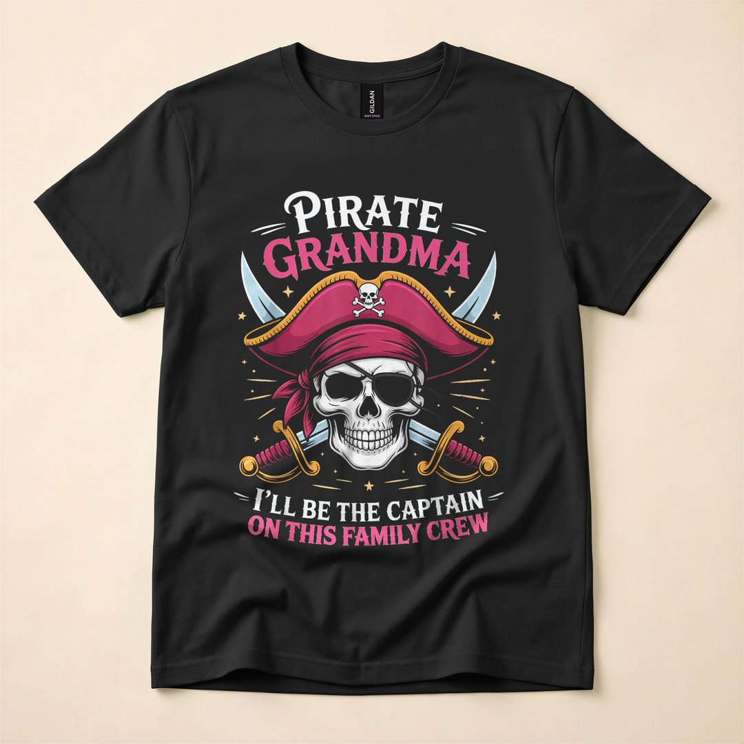 Pirate Grandma Skeleton Boat Captain Halloween T-Shirt