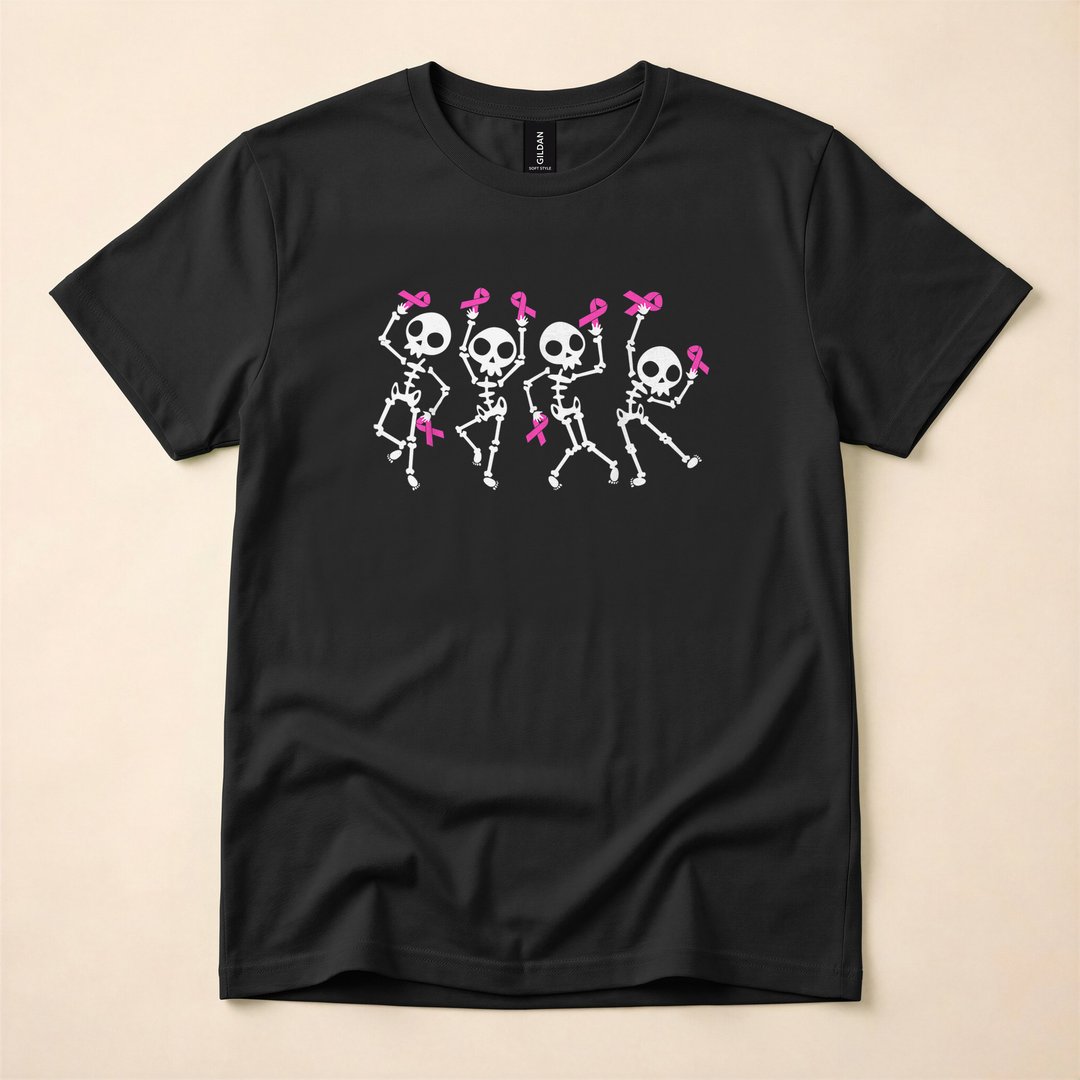 Pink Ribbon Skeleton Breast Cancer Awareness T-Shirt