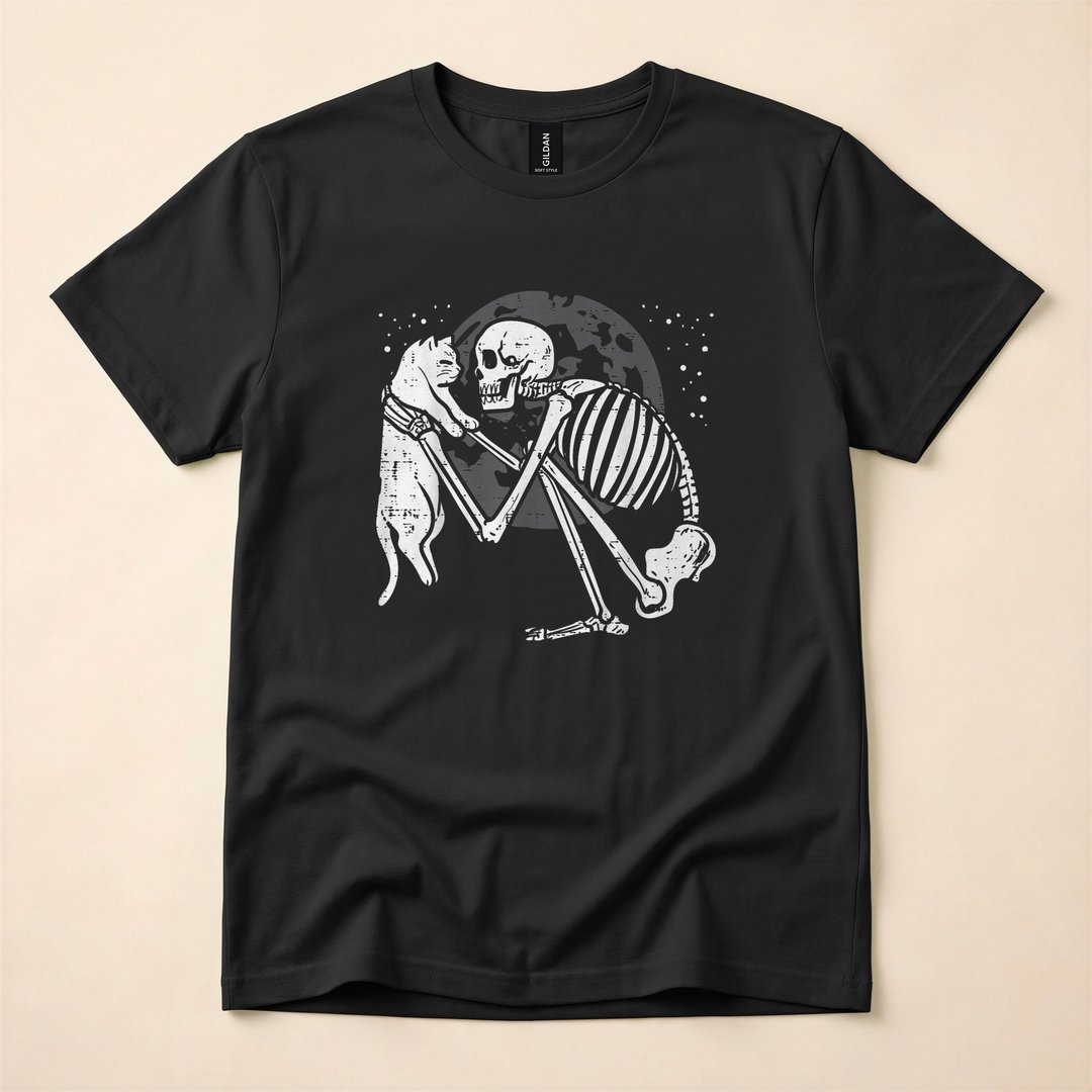 Skeleton Cat Skull Cute Goth Halloween T-Shirt