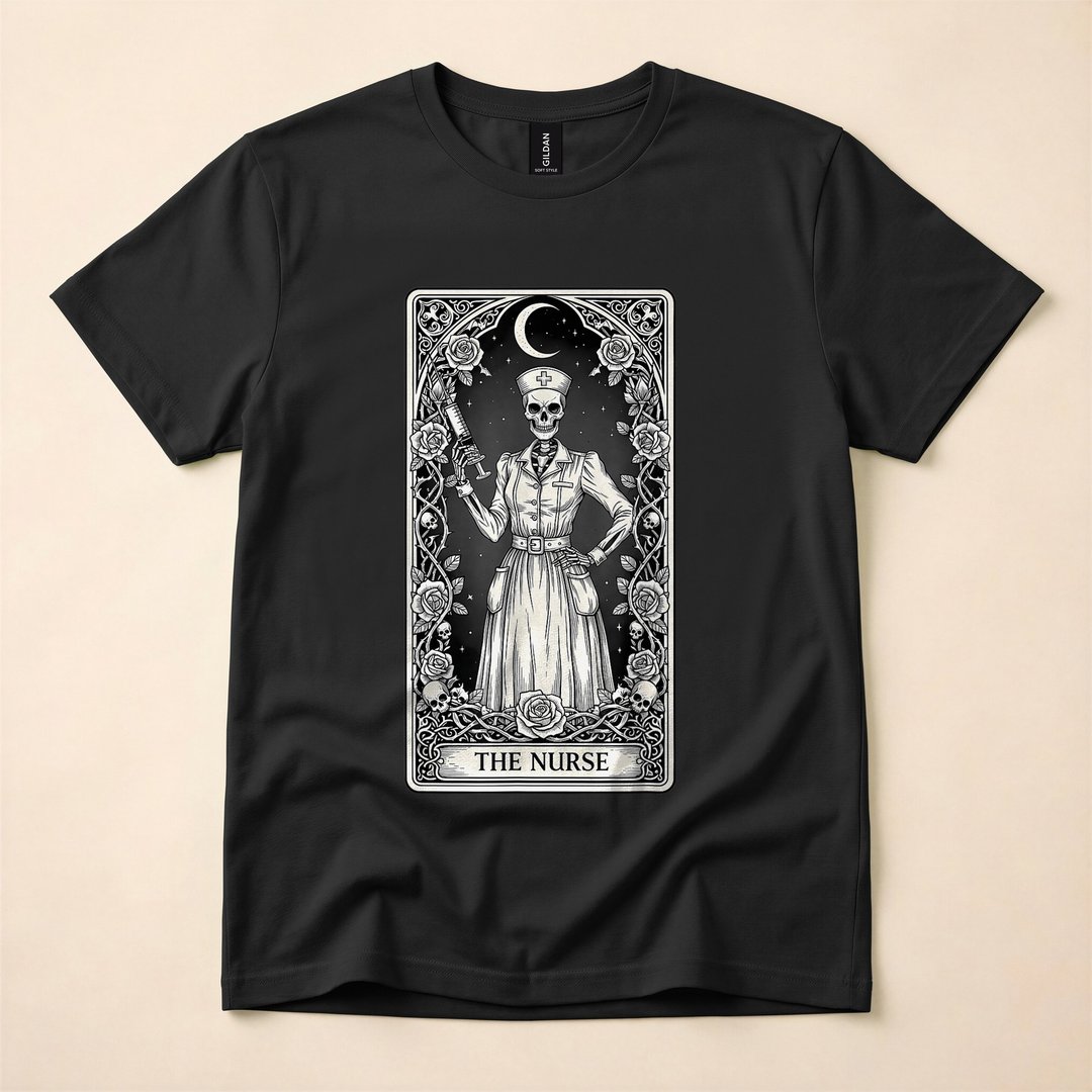 The Nurse Skeleton Tarot Card Gothic T-Shirt