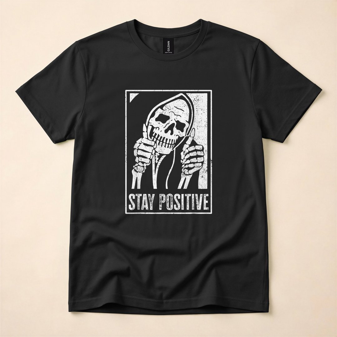 Stay Positive Funny Skeleton Skull Halloween T-Shirt
