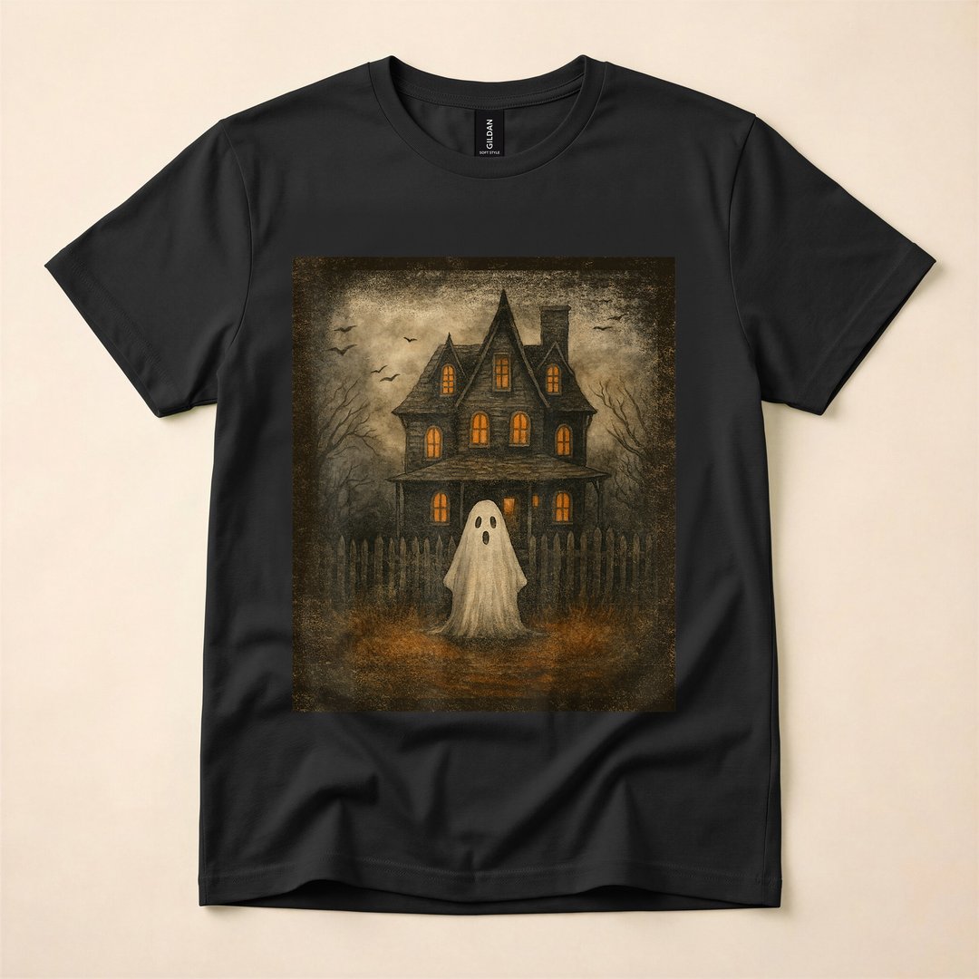 Vintage Ghost Boo Haunted House Halloween T-Shirt