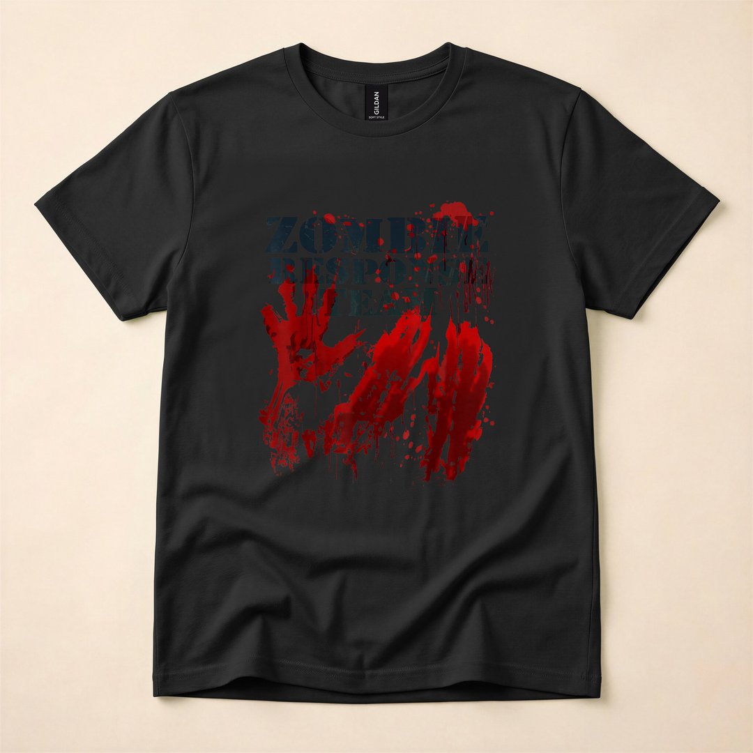 Zombie Response Team Bloody Handprints Halloween T-Shirt - photo 3