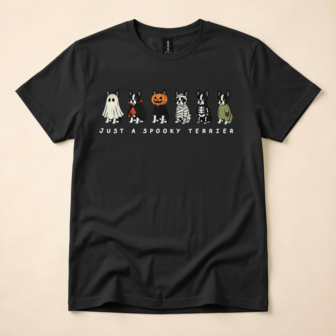 Spooky Boston Terrier Ghost Funny Halloween T-Shirt