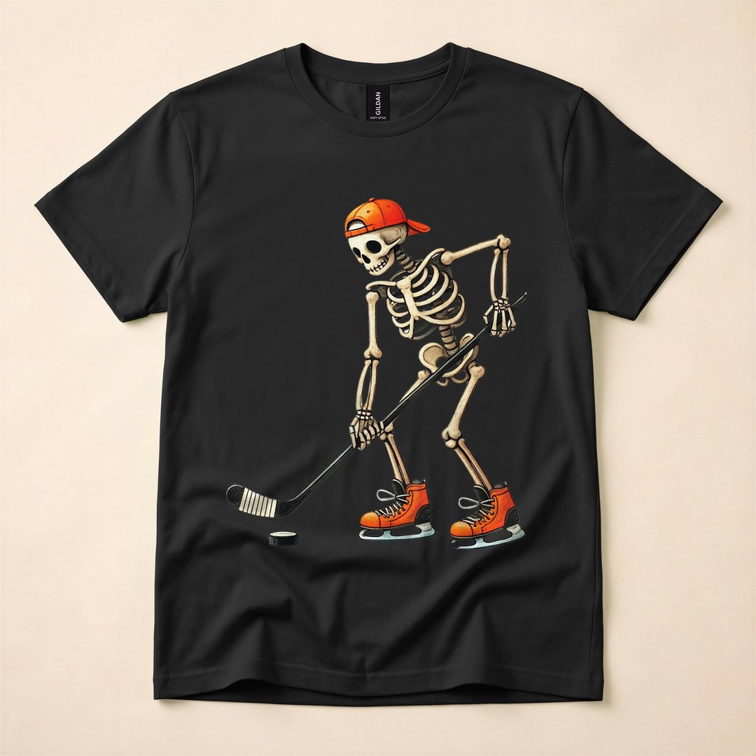 Skeleton Playing Ice Hockey Halloween Costume T-Shirt