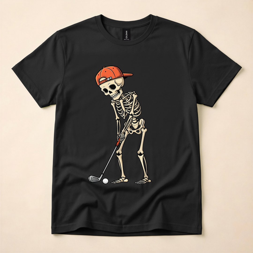 Skeleton Playing Golf Funny Golfer Halloween T-Shirt