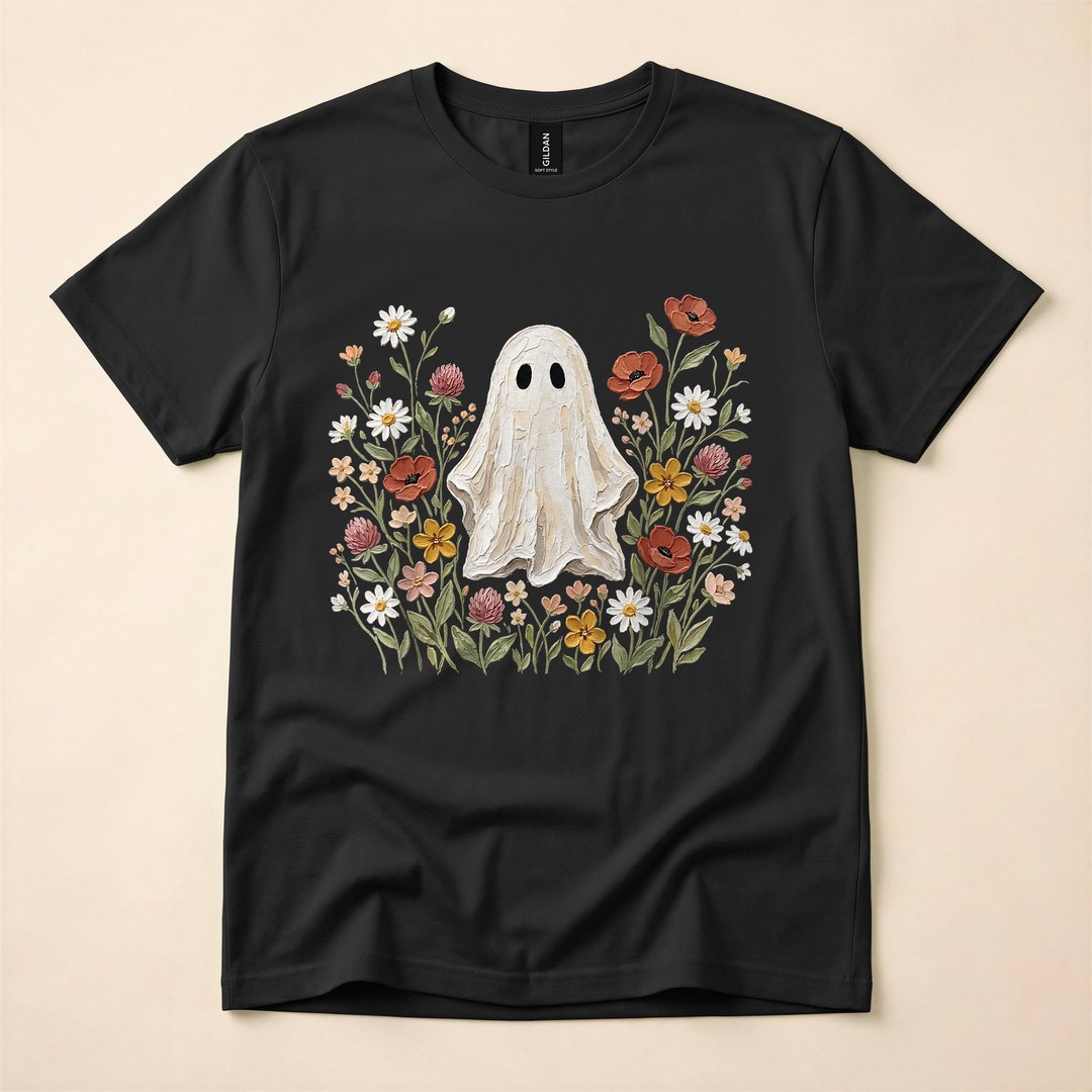 Cute Ghost Wildflower Cottagecore Halloween T-Shirt