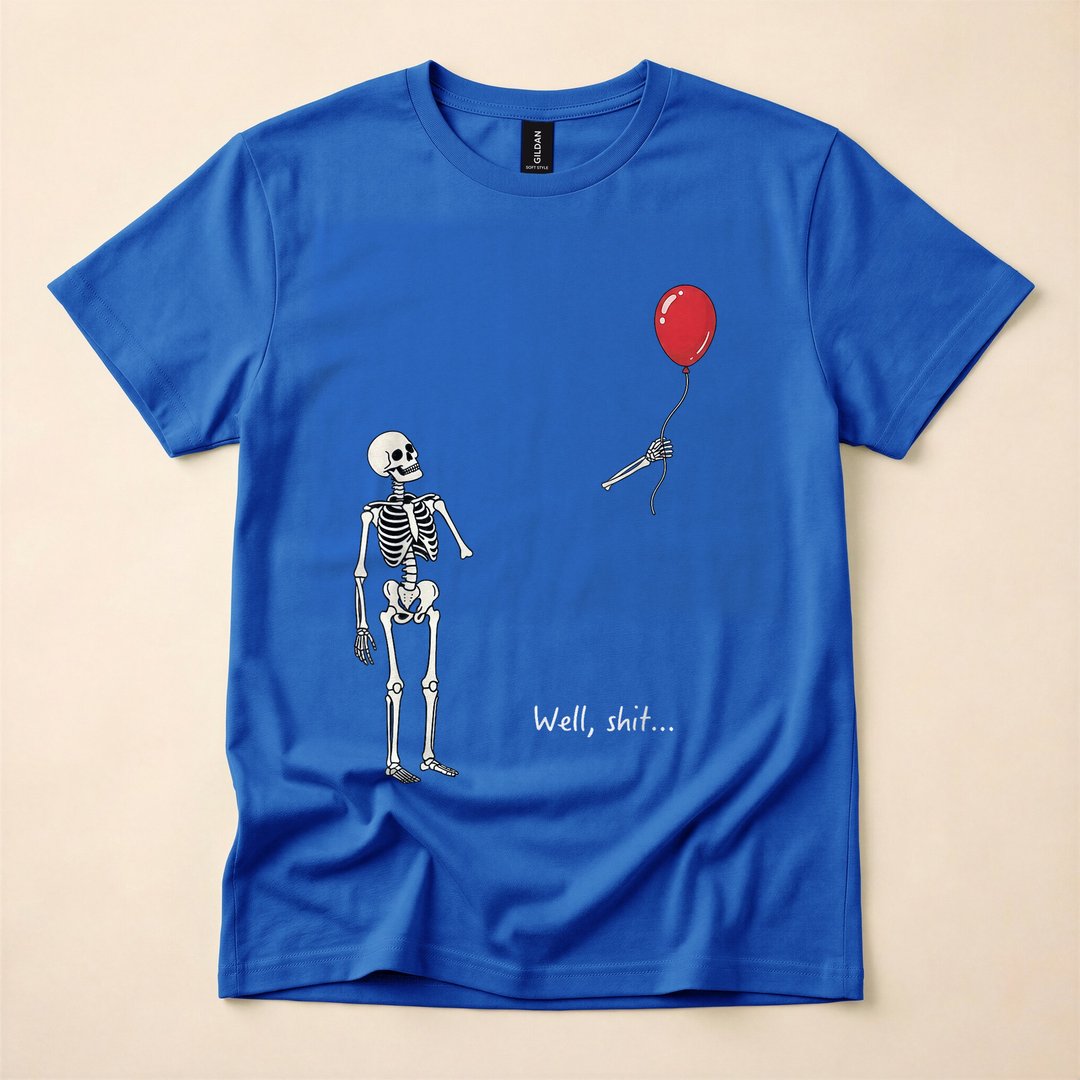 Well Skeleton Losing Its Balloon Gothic Halloween T-Shirt - photo 3