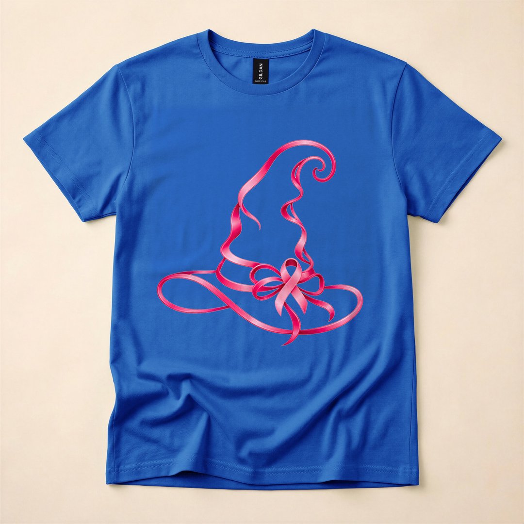 Pink Ribbon Witch Hat Breast Cancer Awareness T-Shirt - photo 3