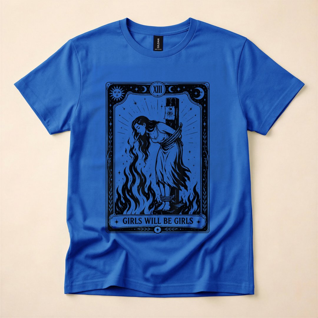 Girls Will Be Girls Witch Tarot Card T-Shirt, Witchy Halloween Spooky Season Tee for Her - photo 4