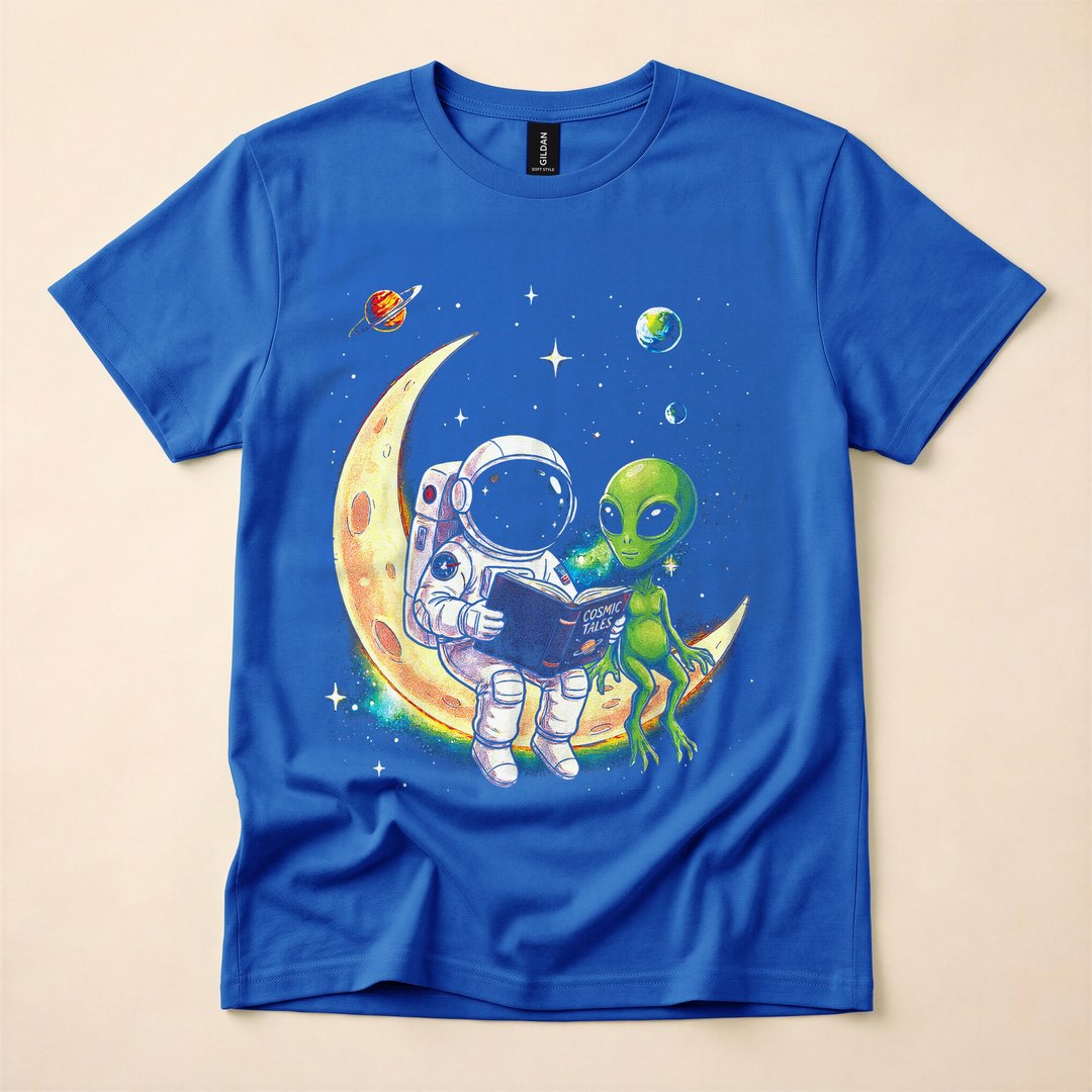 Astronaut Reading a Bedtime Story to an Alien T-Shirt - photo 3