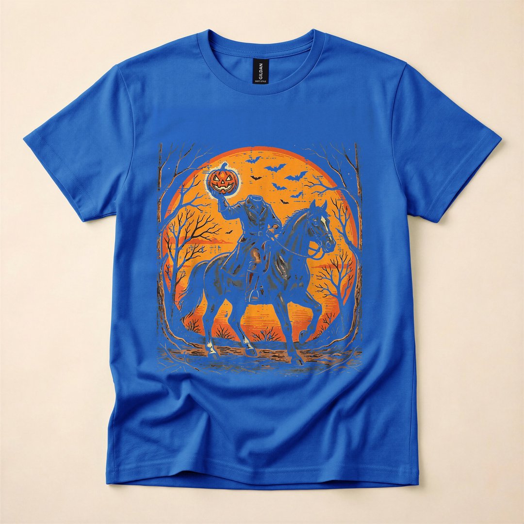 Headless Horseman Pumpkin Rider Halloween T-Shirt - photo 3