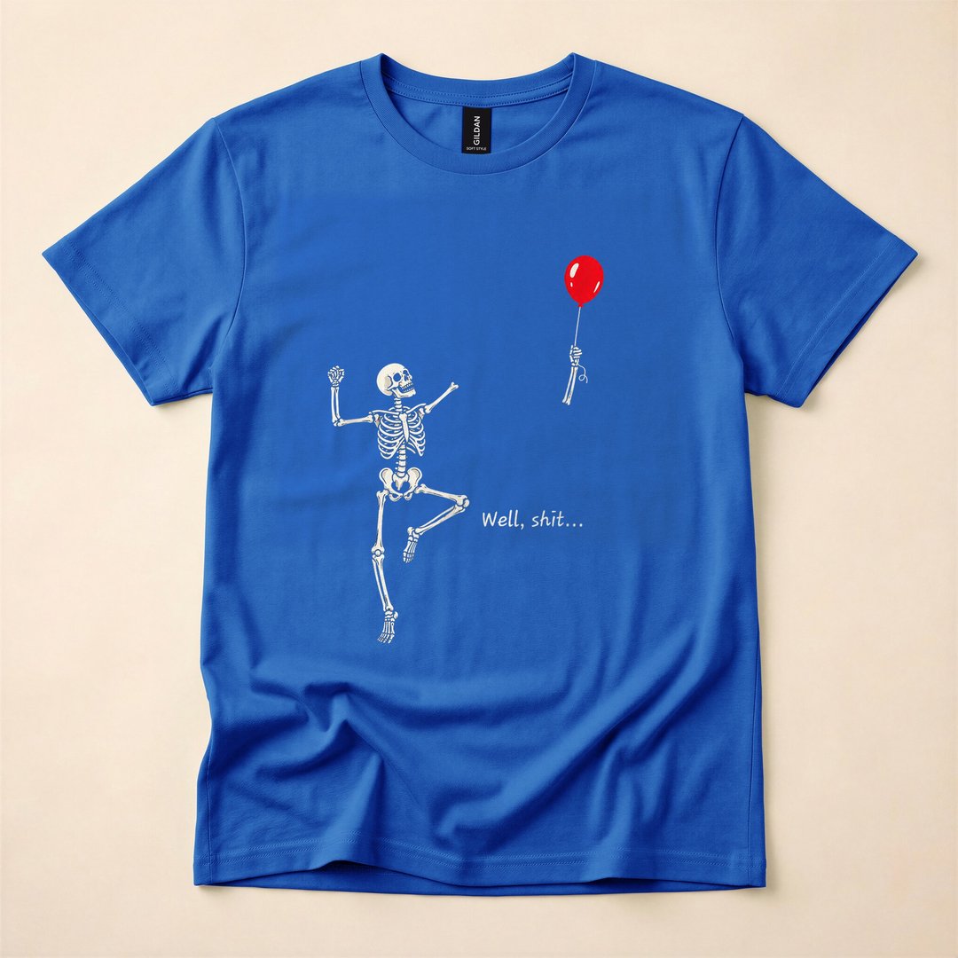 Skeleton Chasing My Lost Balloon Retro Halloween T-Shirt - photo 3