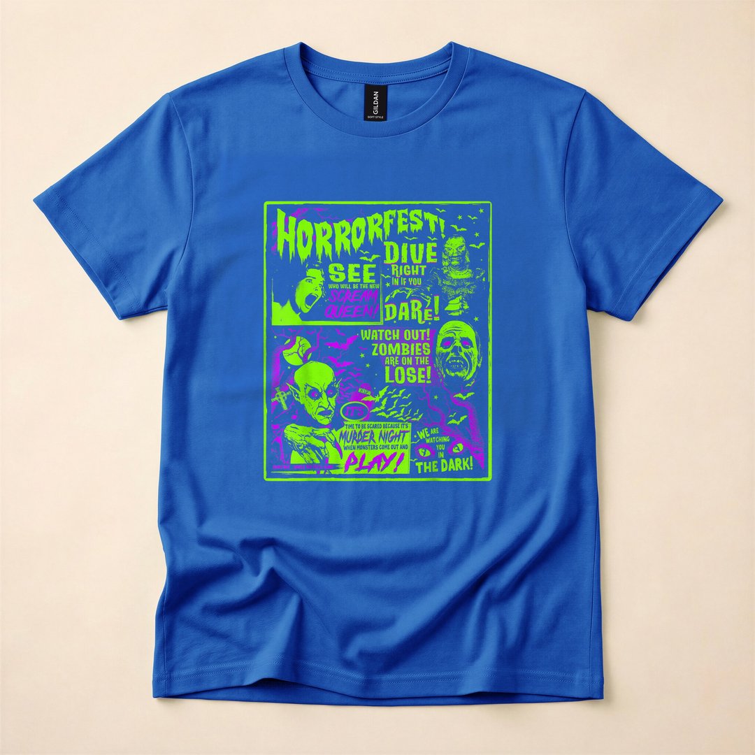 Vintage Horrorfest Retro Movie Poster Halloween T-Shirt - photo 3