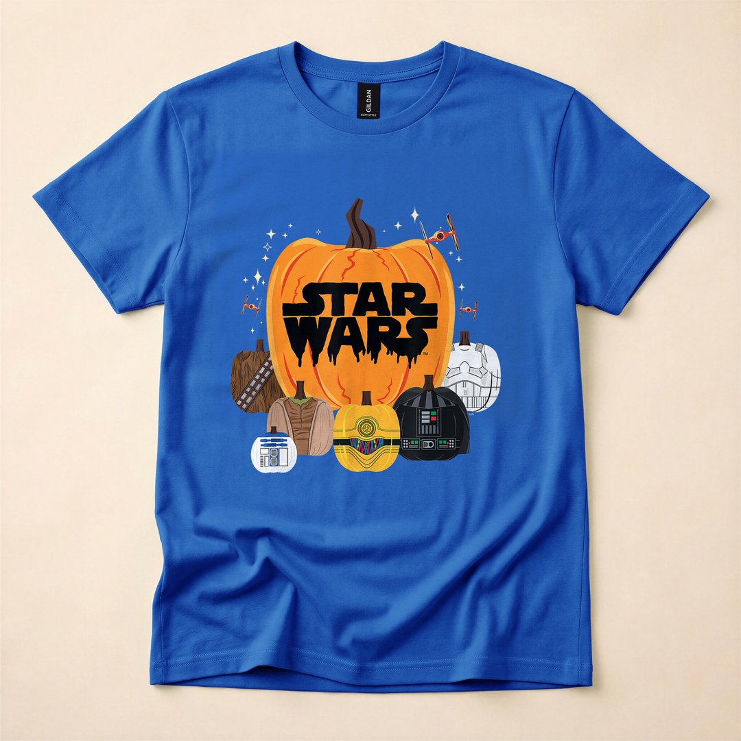 Star Wars Characters Carved Pumpkin Group Halloween T-Shirt - photo 3