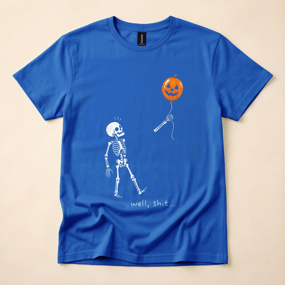 Gothic Skeleton Holding a Pumpkin Balloon Halloween T-Shirt - photo 3