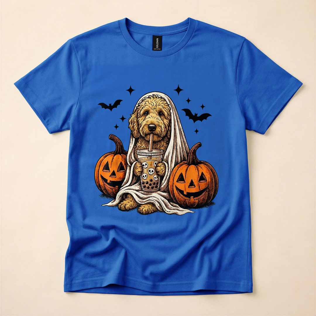 Goldendoodle Ghost and Boba Cute Halloween Dog T-Shirt - photo 4