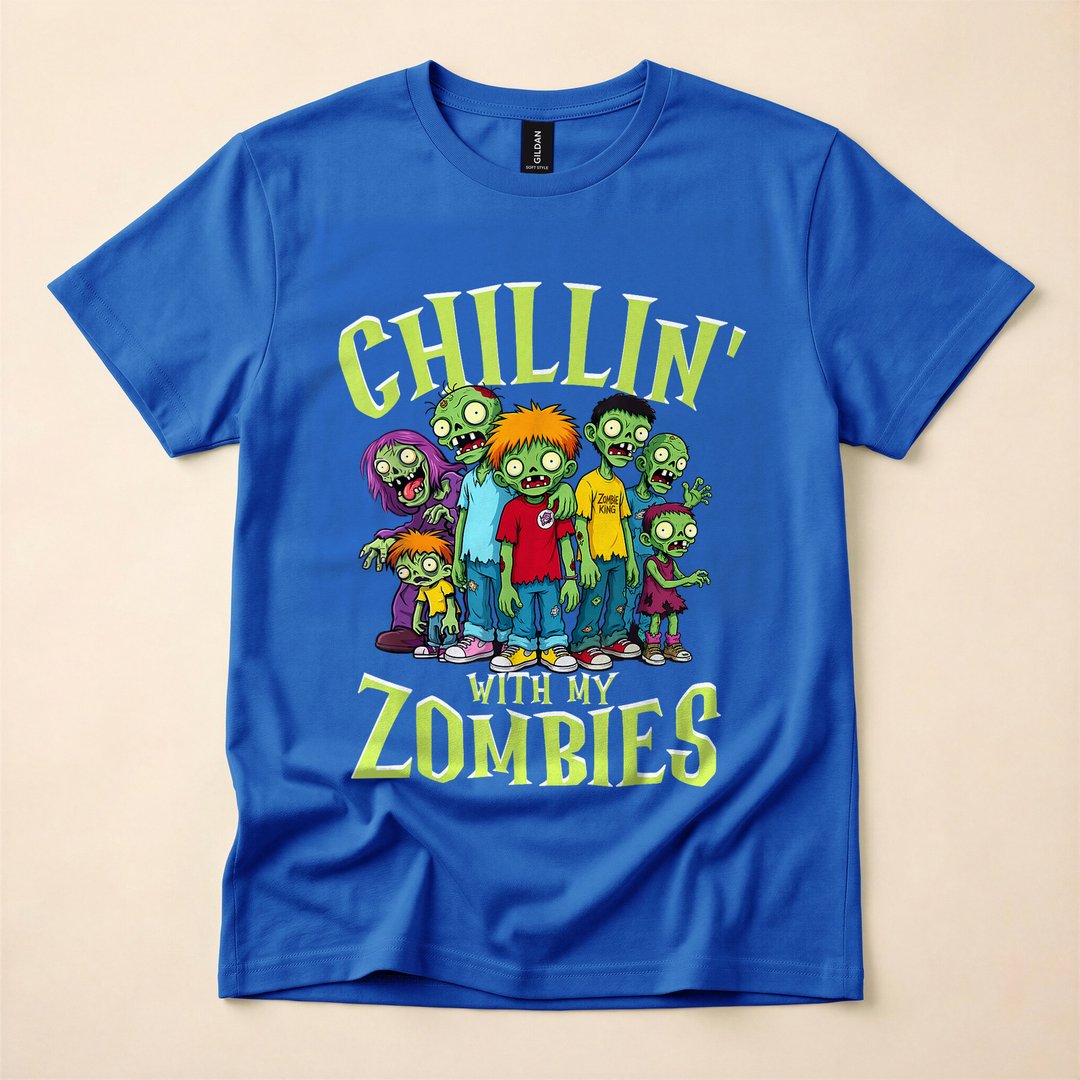 Chillin with My Zombies Funny Halloween Zombie T-Shirt - photo 3