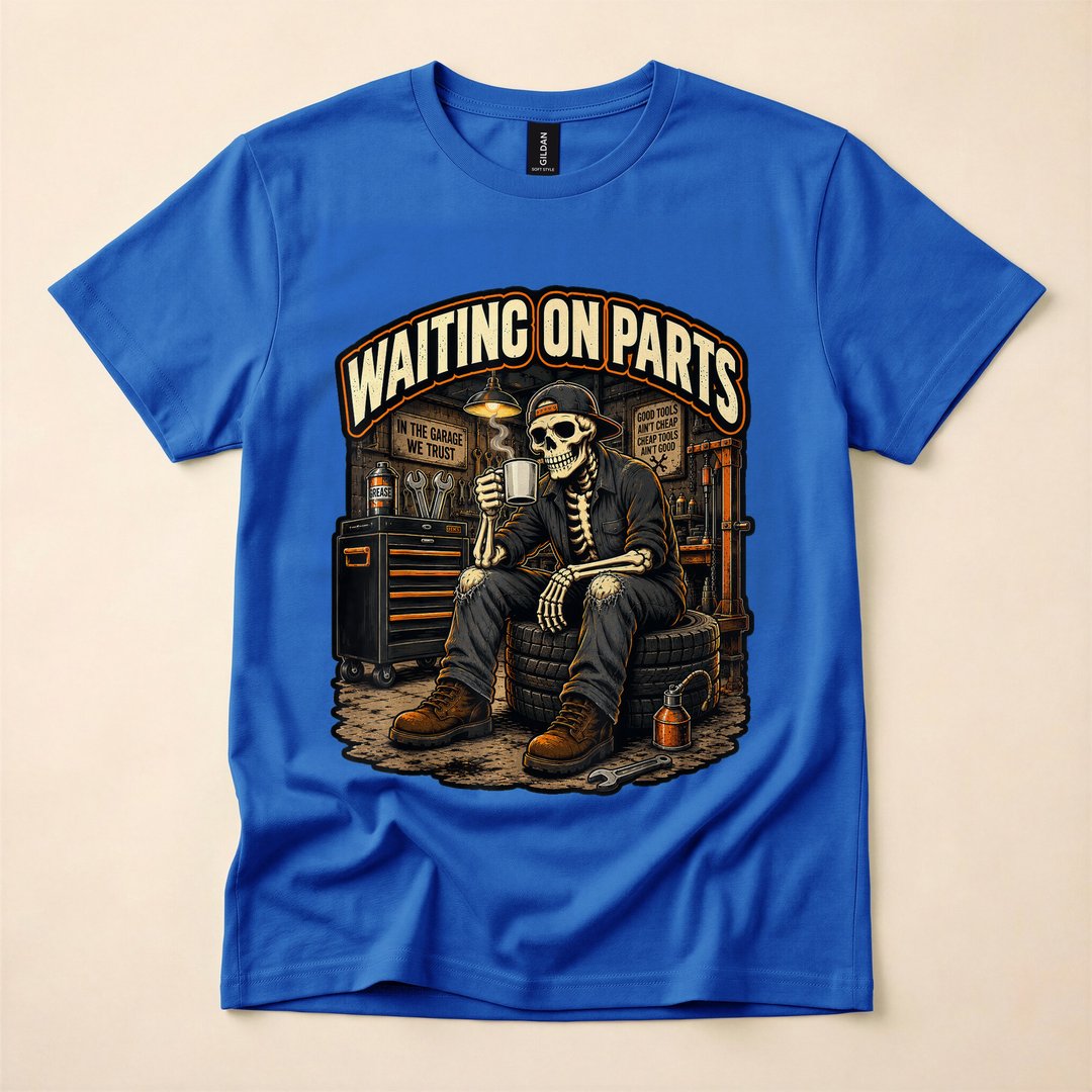Waiting On Parts Skeleton Mechanic Auto Repair T-Shirt - photo 3
