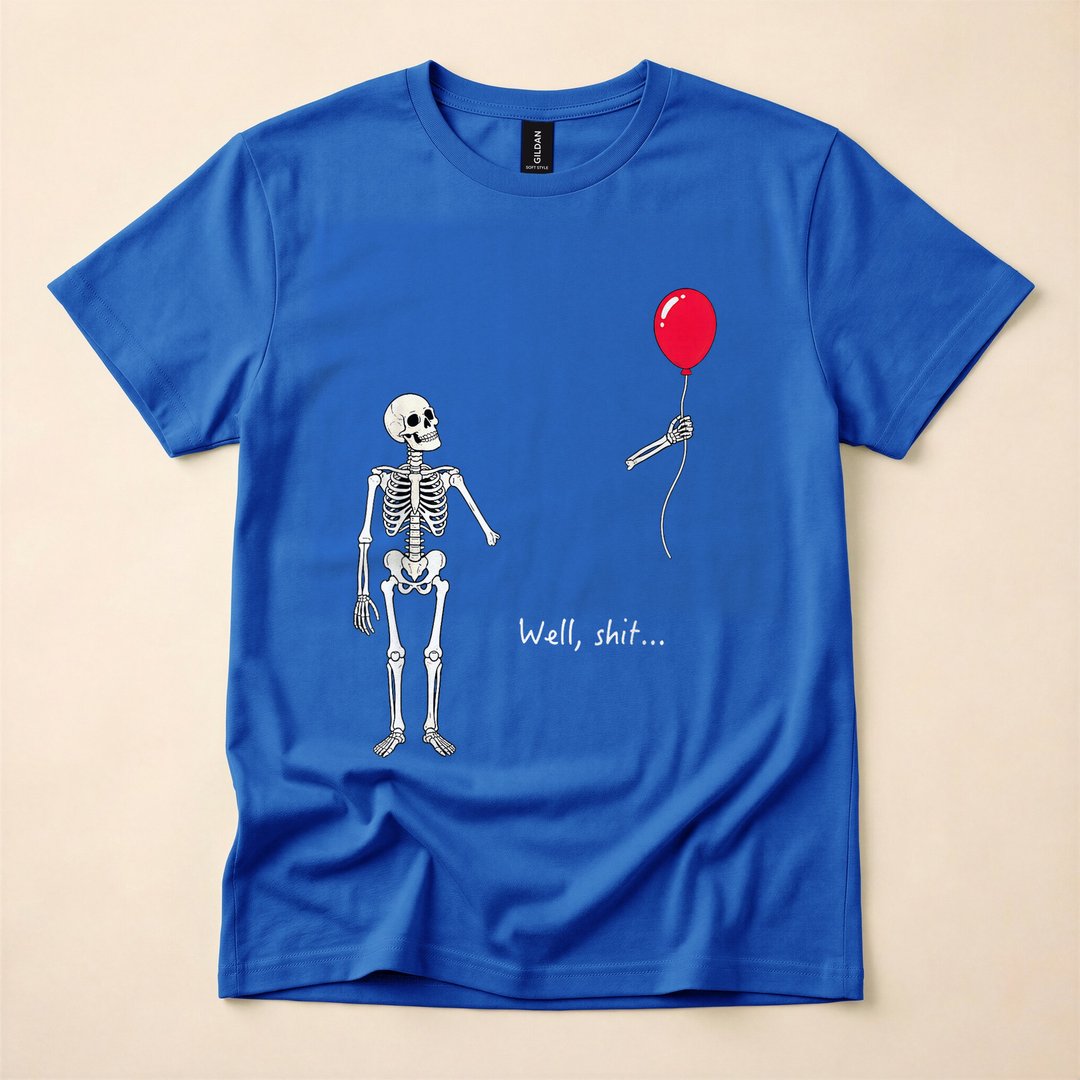 Skeleton Lost Balloon Well Shit Funny Halloween T-Shirt - photo 3