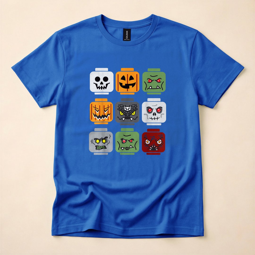 Halloween Brick Head Pumpkin Ghost Zombie Crew T-Shirt - photo 3