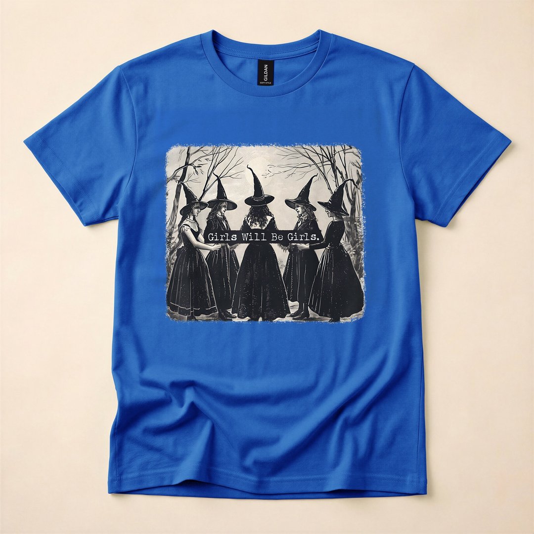Girls Will Be Girls Funny Witchy Vibes T-Shirt, Halloween Spooky Season Graphic Tee for Her - photo 3