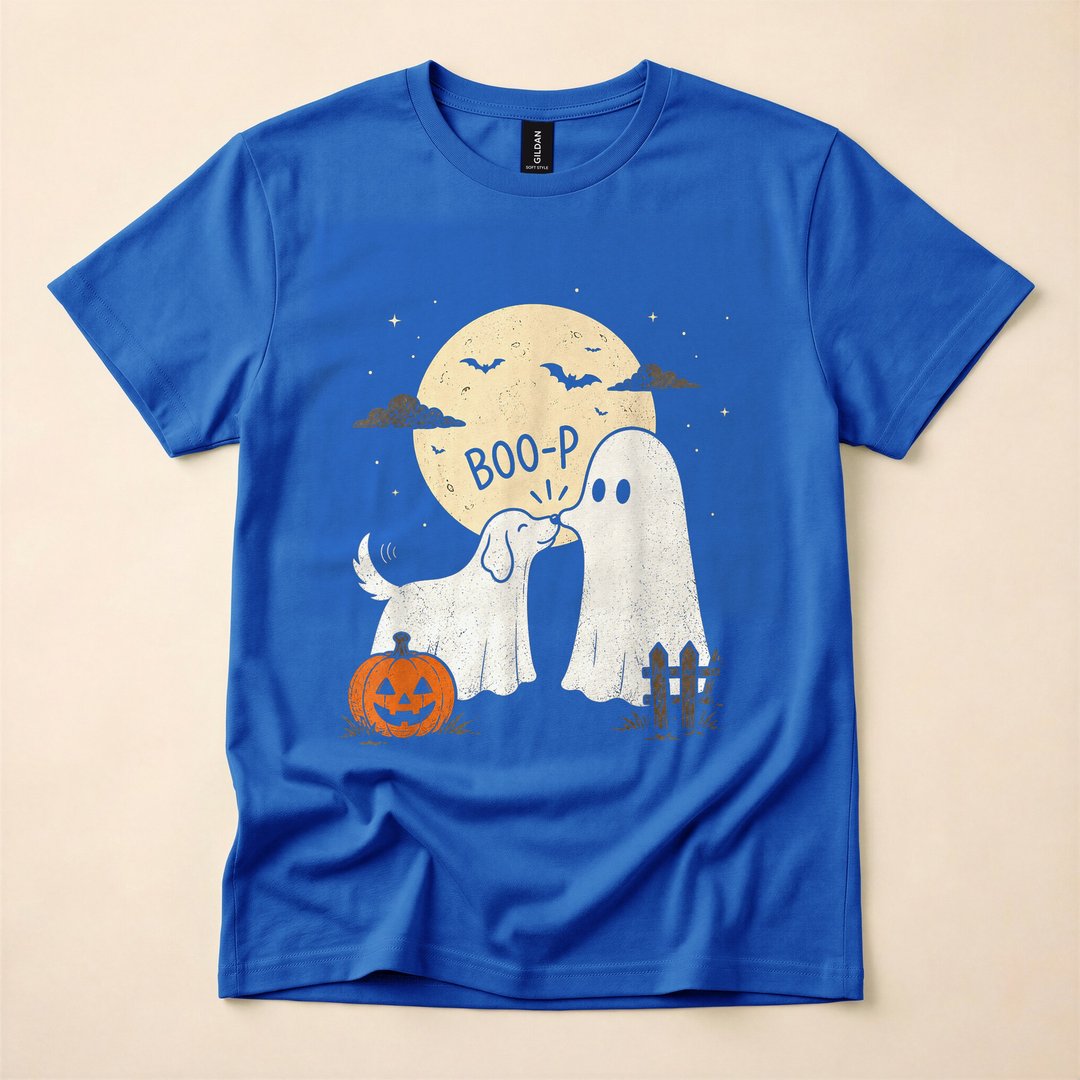 Retro Boo Ghost Dog Funny Halloween Dog Lover T-Shirt - photo 3