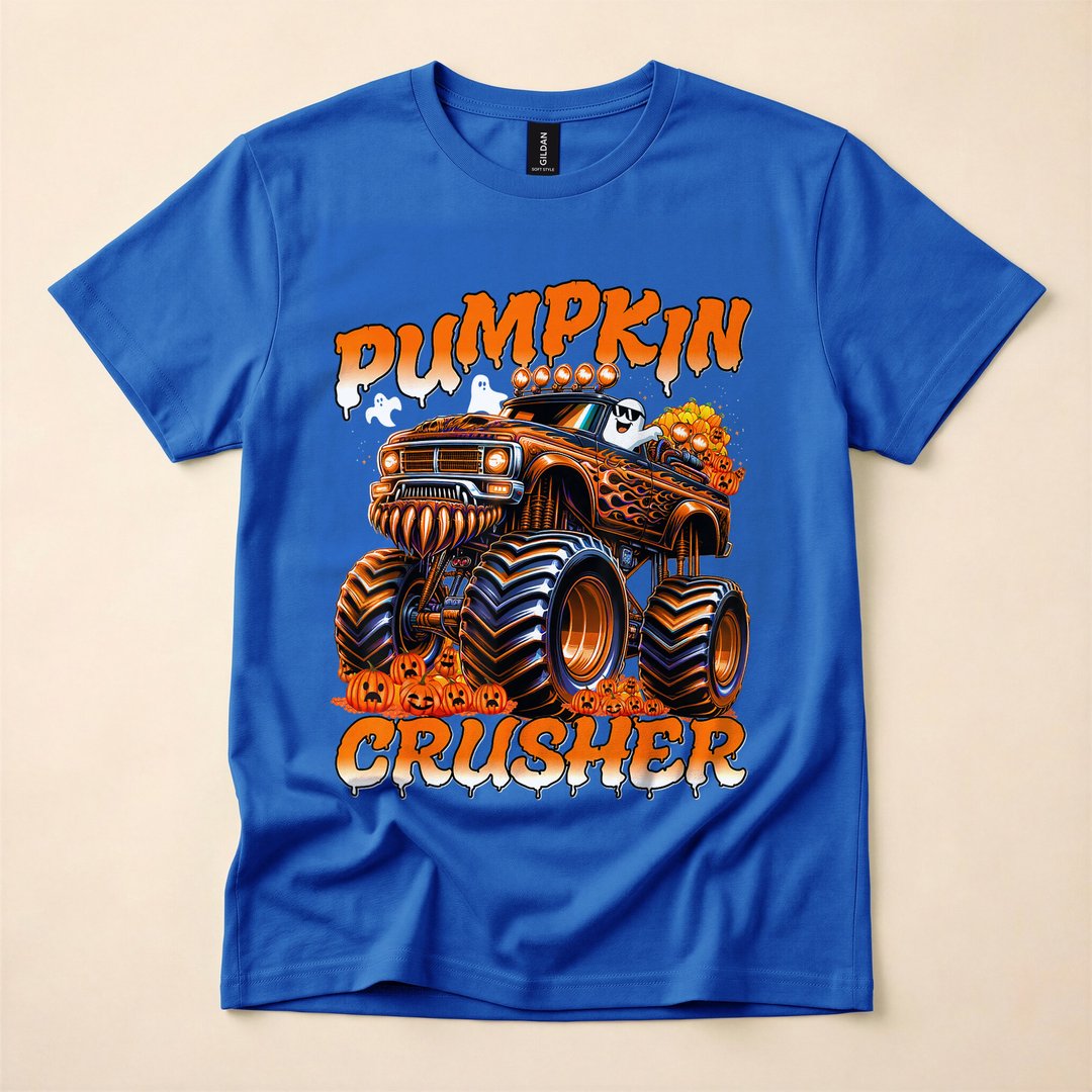Pumpkin Crusher Monster Truck Halloween Boys T-Shirt - photo 3