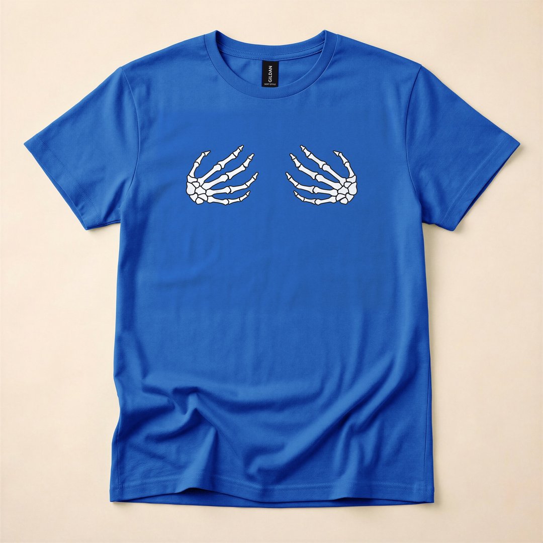 Skeleton Hands Cheeky Funny Halloween Costume T-Shirt - photo 3