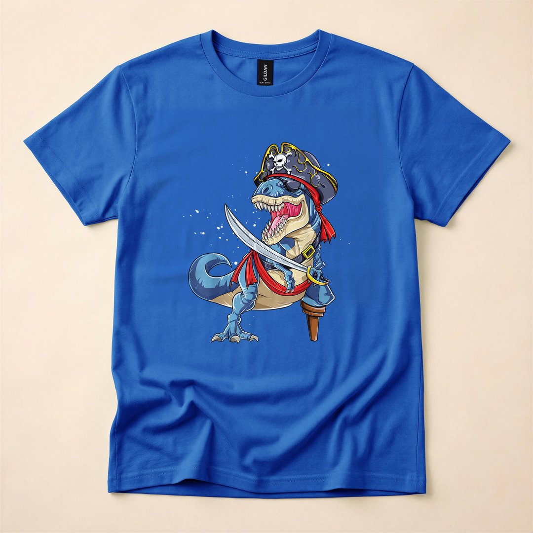 Pirate T-Rex Jolly Roger Funny Halloween T-Shirt - photo 3