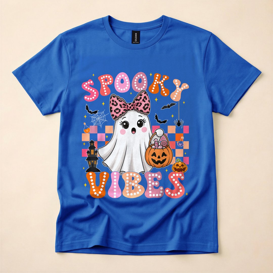 Groovy Spooky Vibes Cute Boo Ghost Halloween T-Shirt - photo 3