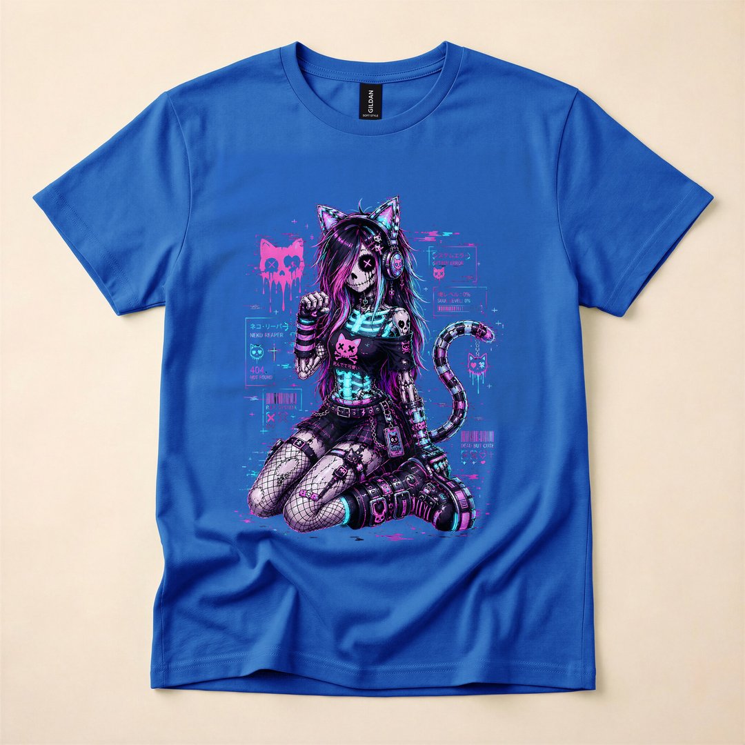 Cyber Goth Skeleton Glitch Anime Y2K T-Shirt - photo 3