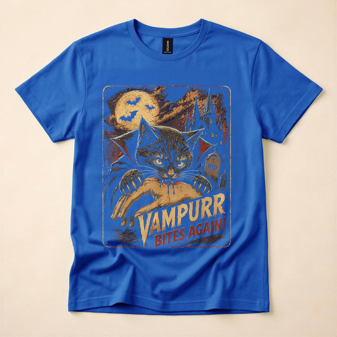 Vampurr Vampire Cat Bites Again Funny Halloween T-Shirt - photo 3